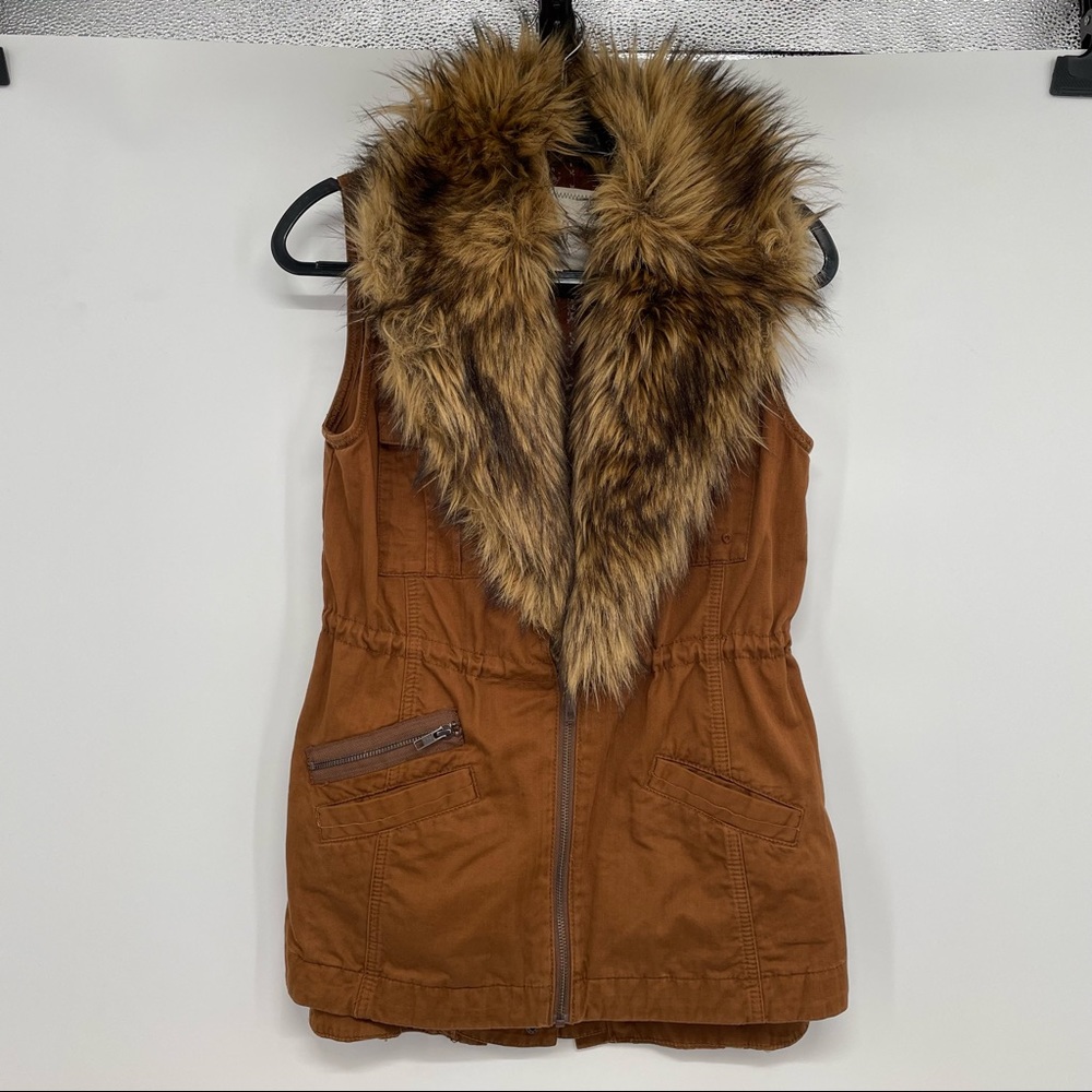 Hei Hei ANTHROPOLOGIE Womens Cargo VEST Faux FUR Removable Collar Size XS Brown - Picture 1 of 13